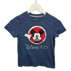 Kids Disney 100 Years of Wonder Mickey Mouse Blue T-Shirt Size M 7/8 ~ A44
